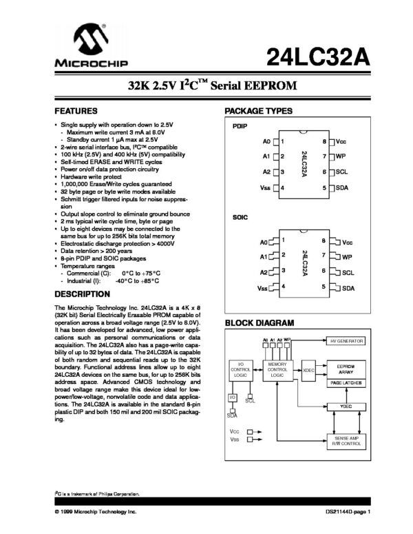 Nombre: IC 32K I2C SERIAL EEPROMReferencia: 24LC32AMarca: MICROCHIPSEmpaque: SOIC-8Precio por: Unidad