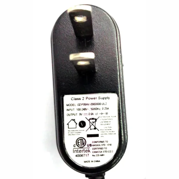 ADAPTADOR 9V A 600MA AC-DC ADAPTADOR 9V A 600MA GENERICO Referencia: GDP06AV-0900600-UL2