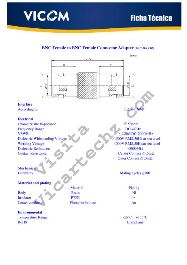 ADAPTADOR BNC HEMBRA A BNC HEMBRA Nombre: ADAPTADOR BNC HEMBRA - BNC HEMBRA TRANSICION BNC HEMBRA - BNC HEMBRA Unión BNC HEMBRA - BNC HEMBRA Convertidor BNC HEMBRA - BNC HEMBRA Referencia: ADP-BNCH-BNCH Conector Lado A: BNC HEMBRA (Female jack) Conector Lado B: BNC HEMBRA (Female jack) Configuración: Recto Marca: VICOMEmpaque: UnidadPrecio por: Unidad