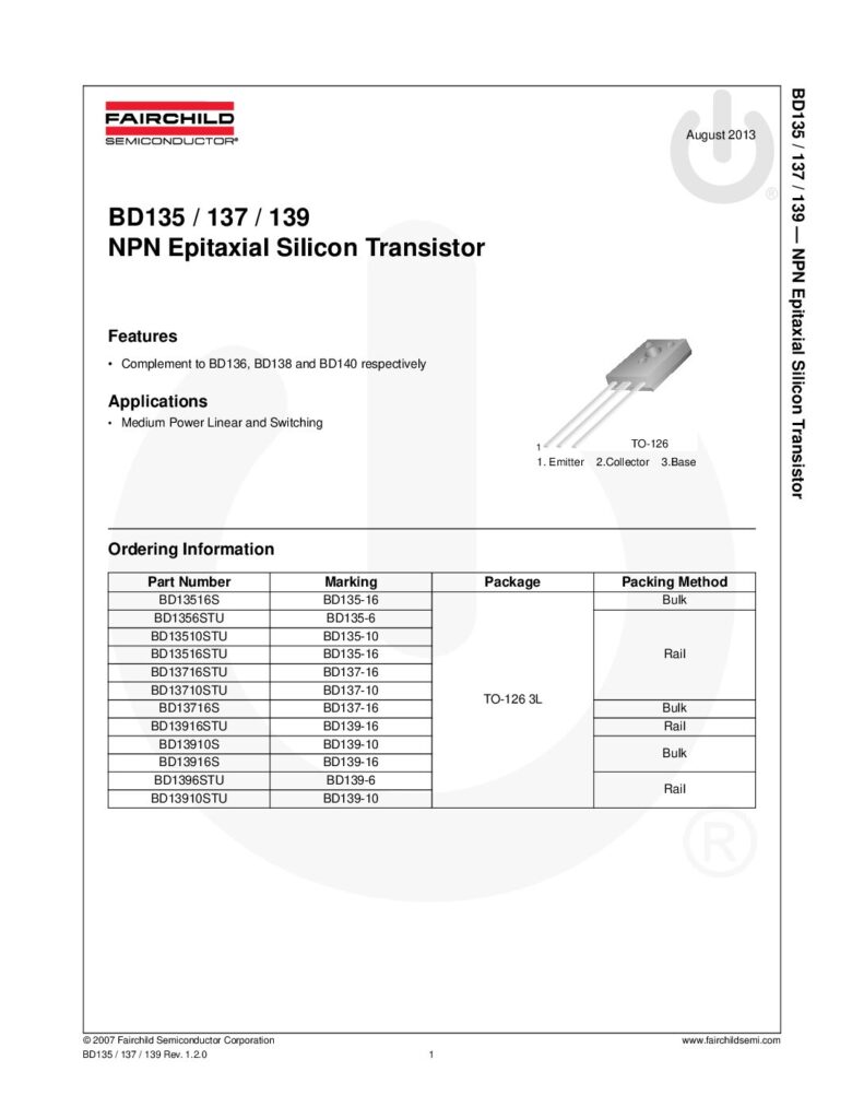 Biblioteca Nikola Tesla thumbnail of BD135 BD137 BD139 FAIRCHILD