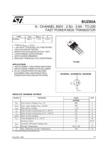 BUZ80A: Mosfet N-Ch 800V 2.5ohm 3.8A BUZ80A (ST)