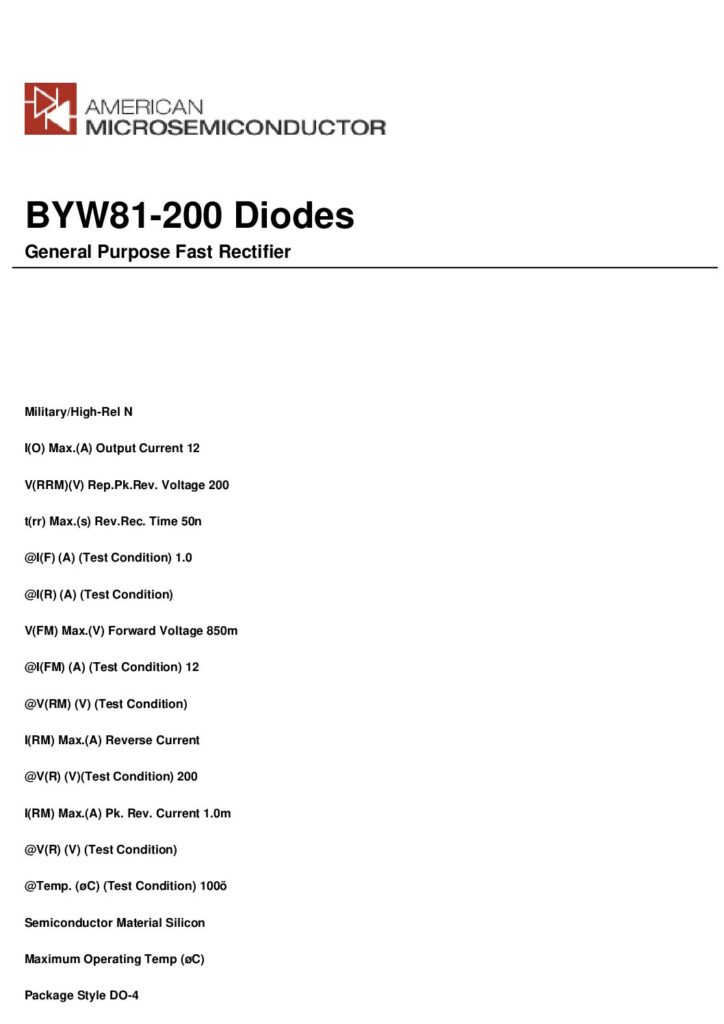 thumbnail of BYW81-200 AMERICAN MICROSEMICONDUCTOR