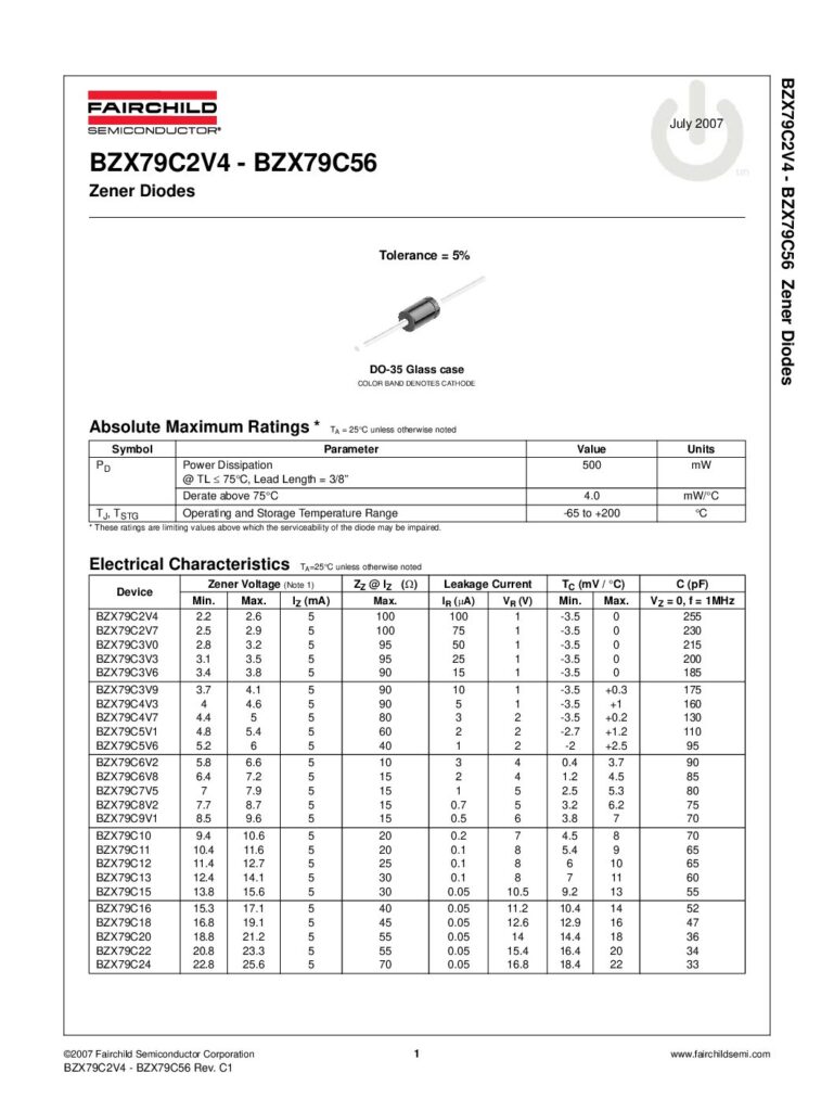 Biblioteca Nikola Tesla thumbnail of BZX79C5V6 BZX79C2VA – BZX79C56 ZENER DIODES SERIES