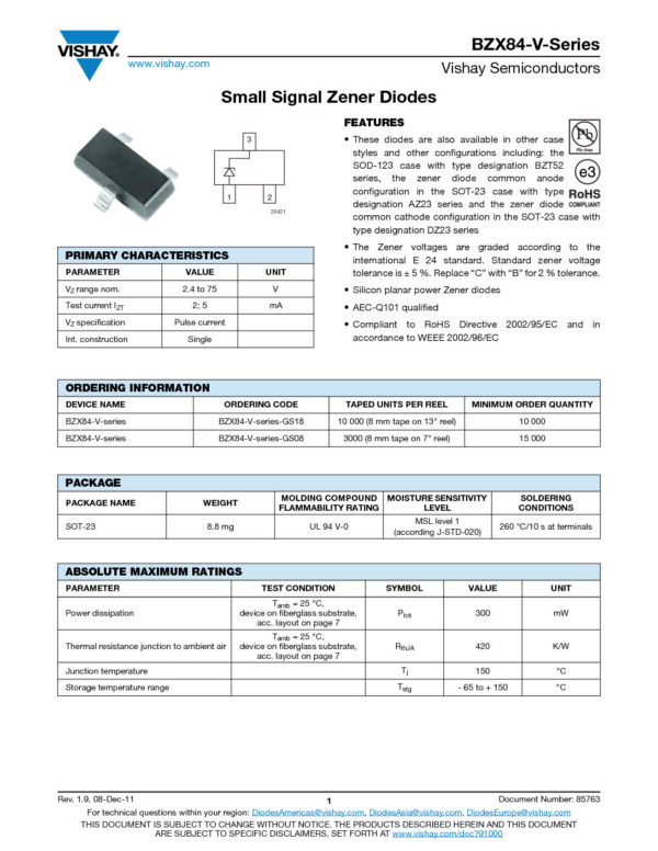 Nombre: DIODO ZENER 12V 0.35W 5% SMDReferencia: BZX84C12-GS08 Disipación de potencia (Dp): 300 mW Tolerancia de voltaje: 5 % Corriente máxima de pérdida inversa (Ir): 100 nA Impedancia del zener (Zz): 25 Ohms Temperatura de trabajo mínima: - 65 C Temperatura de trabajo máxima: + 150 C Configuración: Single Corriente de prueba: 5 mA Marca: VISHAY SEMICONDUCTORSEmpaque: SOT-23Precio por: Unidad