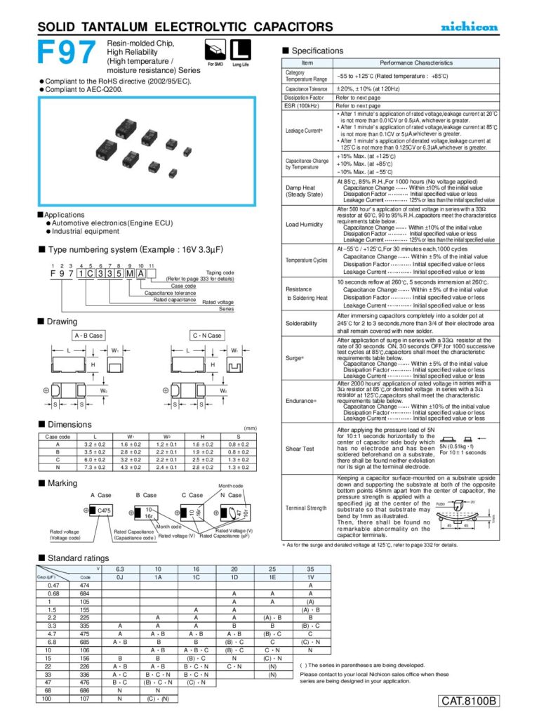 thumbnail of F971V104MAA F97 SERIES NICHICON CAPACITORS