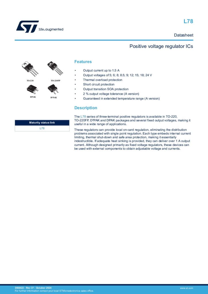 Biblioteca Nikola Tesla thumbnail of L78 series L7805 Positive voltage regulators