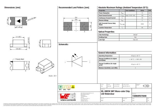 Nombre: LED RED CLEAR SMDReferencia: 150060RS75000Marca: WURTH ELEKTRONIKEmpaque: UNIDADPrecio por: Unidad