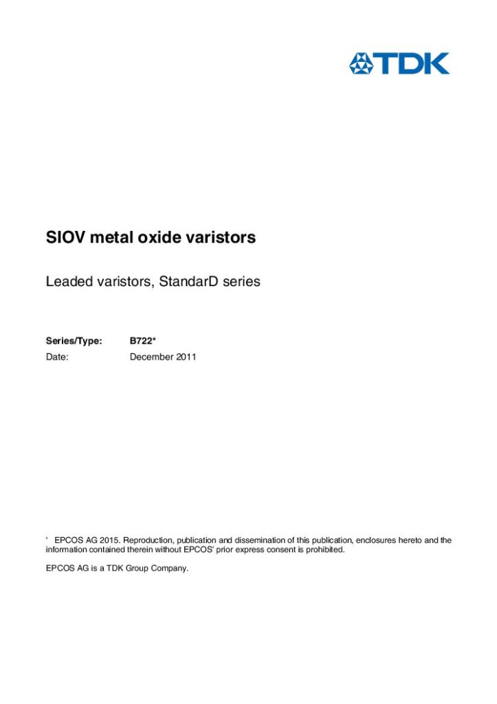 Biblioteca Nikola Tesla thumbnail of Leaded varistors, StandarD series S20K275