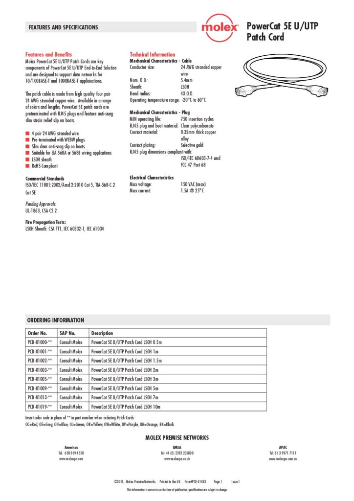 Biblioteca Nikola Tesla thumbnail of PATCH CORD 5E U MOLEX