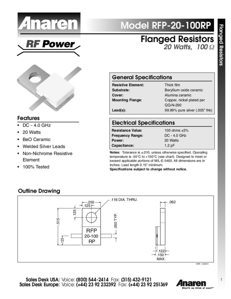 Biblioteca Nikola Tesla thumbnail of RFP-20-100RP FLANGED RESISTORS 20W 100OHM
