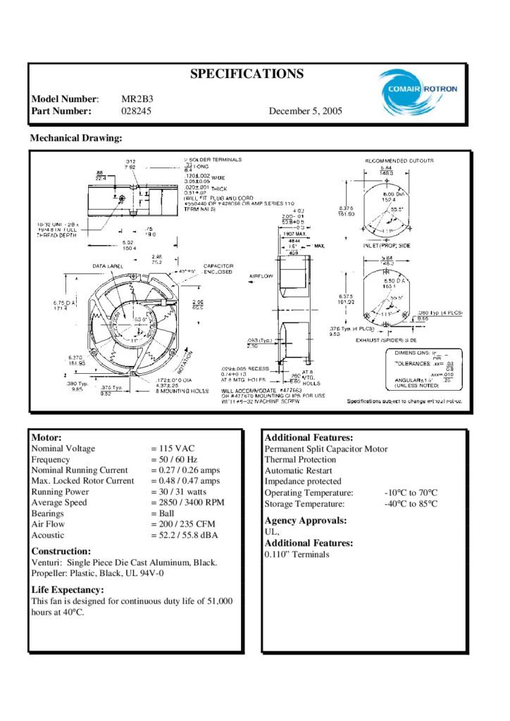 Biblioteca Nikola Tesla thumbnail of VENTILADOR 115VAC MR2B3COMAIR ROTRON 028245