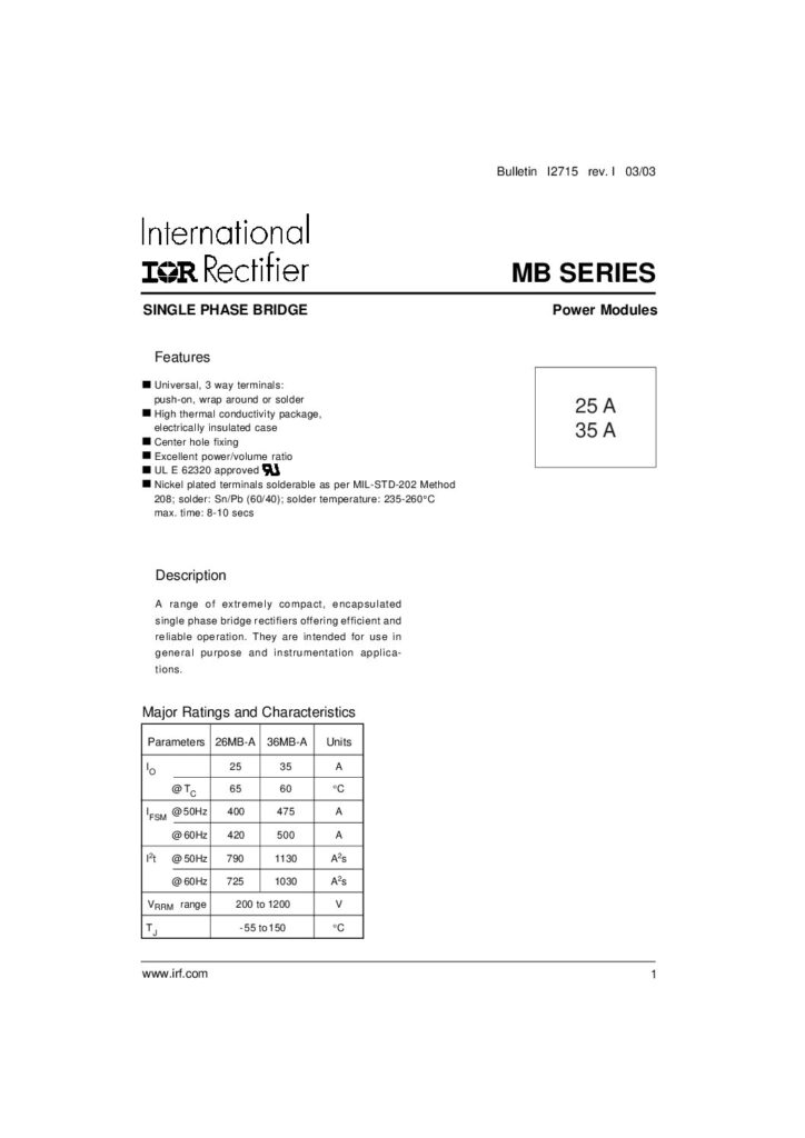 Biblioteca Nikola Tesla thumbnail of 36MB60A MB SERIES_InternationalRectifier