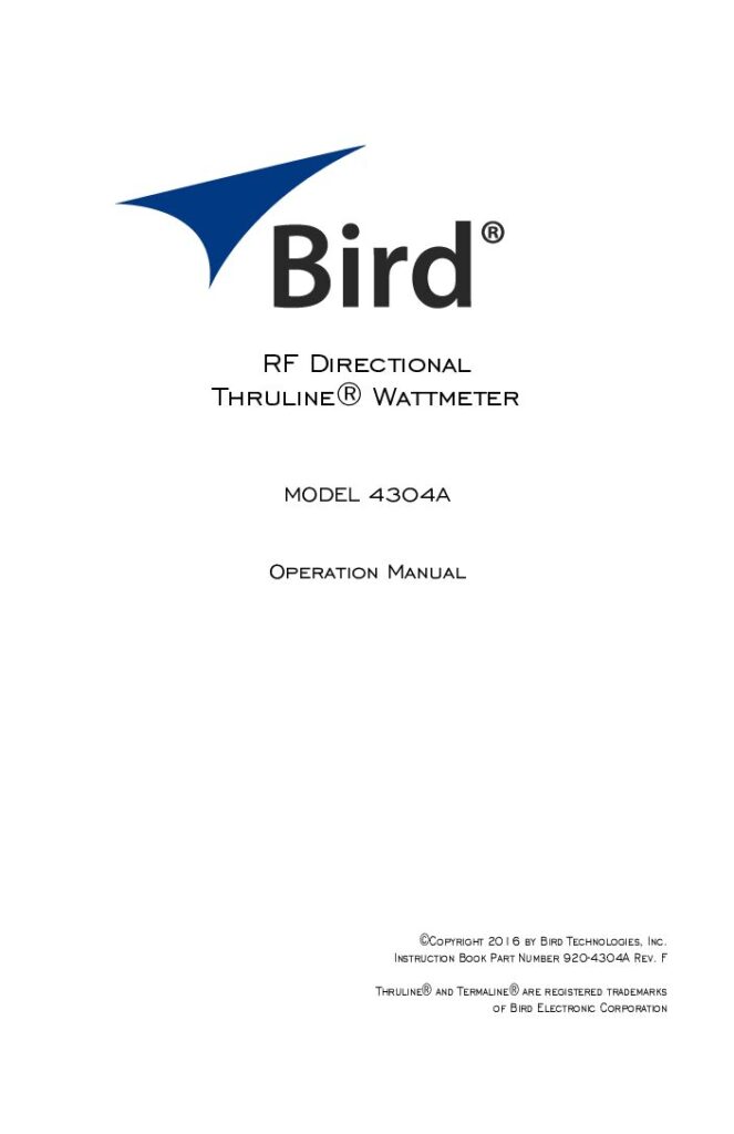 Biblioteca Nikola Tesla thumbnail of 4304A BIRD WATTMETER MANUAL