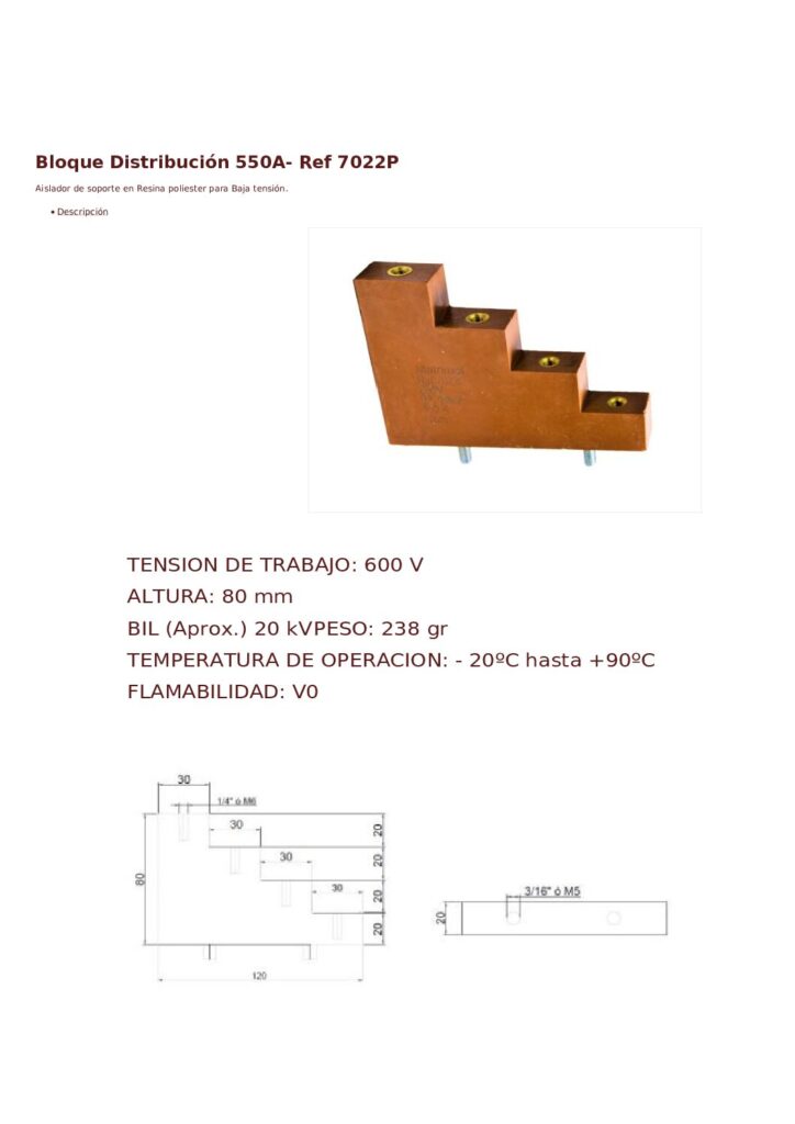 Biblioteca Nikola Tesla thumbnail of AISLADOR RESINA POLIESTER BLOQUE DISTRIBUCION 550A Ref. 7022P
