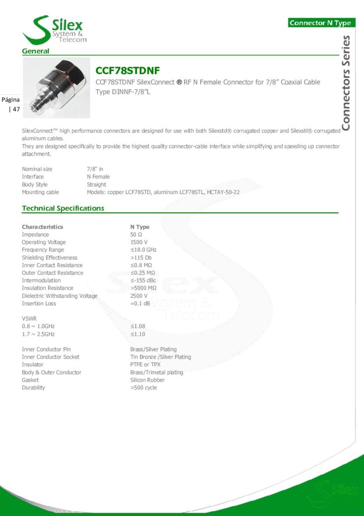 Biblioteca Nikola Tesla thumbnail of CONECTOR N HEMBRA female PARA CABLE 7/8 MARCA SILEX