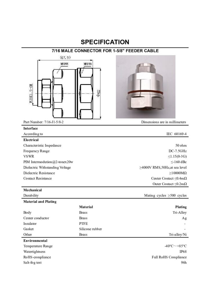 Biblioteca Nikola Tesla thumbnail of CONECTOR DIN 7/16 Macho Male para Cable 1-5/8 FEEDER(7-16M-1-58)