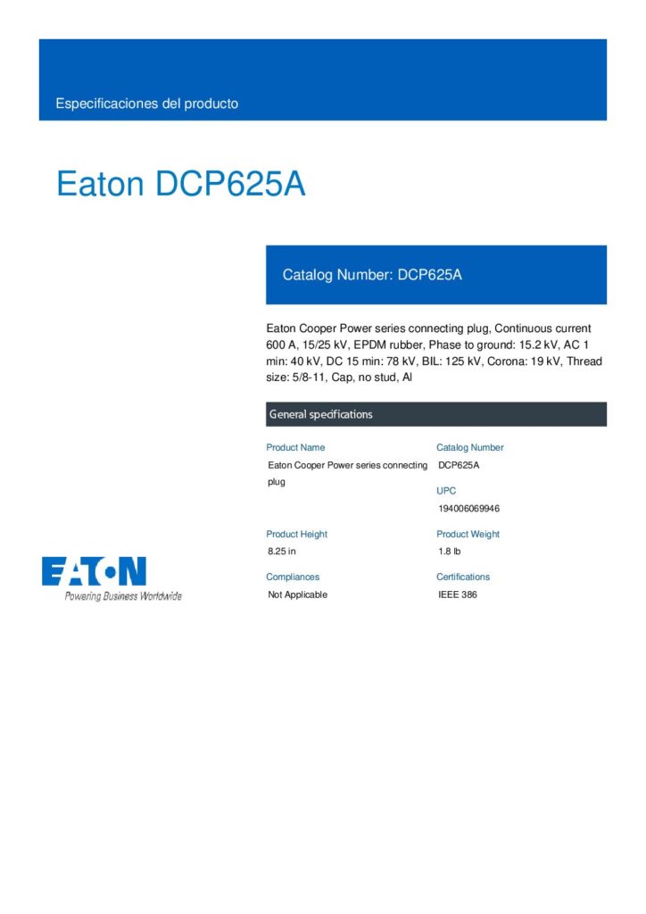 Biblioteca Nikola Tesla thumbnail of CONECTOR Eaton DCP625A