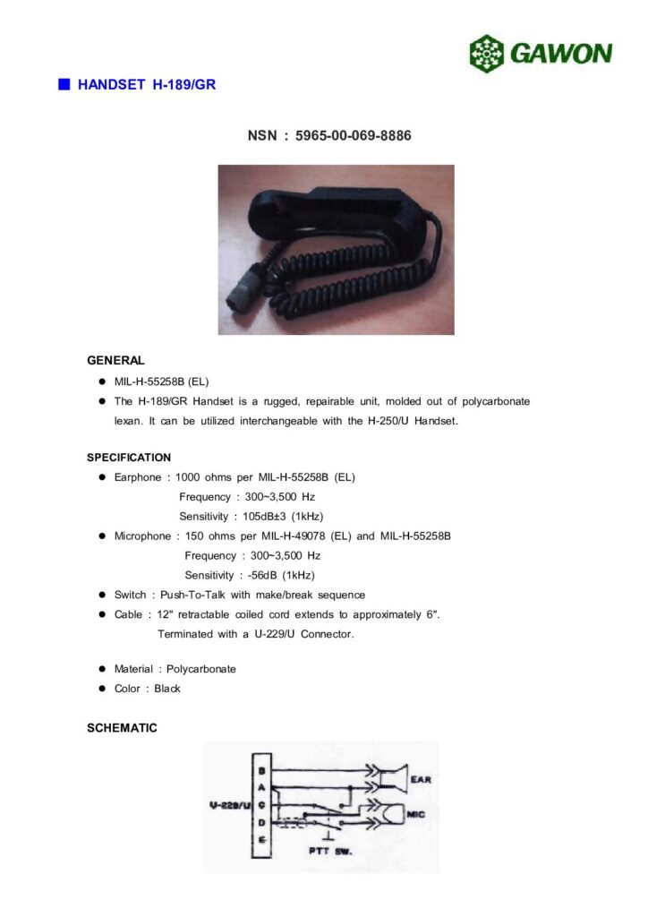 Biblioteca Nikola Tesla thumbnail of H-189GR PART 5965-00-069-8886 HANDSET GAWON