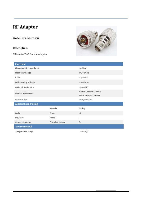 Adaptador N Macho Tnc Hembra Adp Nm Tnch Pdf ADAPTADOR N MACHO A TNC HEMBRA, Referencia: ADP-NM-TNCH